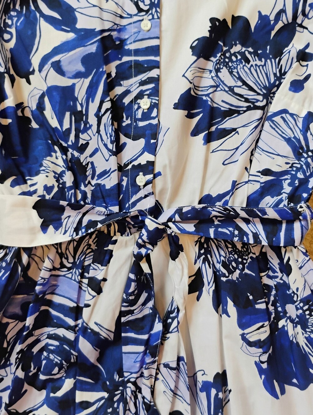 NWT 4 DKNY Blue And White Abstract Floral Short Sleeve Midi Shirt Dress NEW - Picture 6 of 10